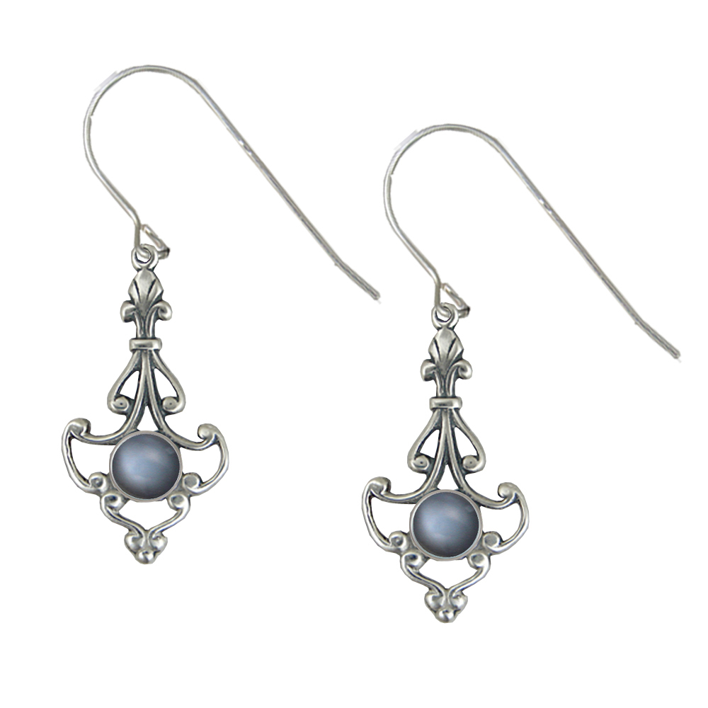 Sterling Silver Victorian Grey Moonstone Drop Dangle Earrings